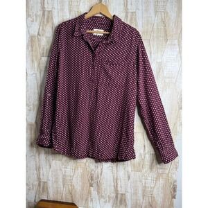 Cosmic Love Burgundy White Polka Dot Roll Tab Sleeve Button Up Shirt Women's XXL